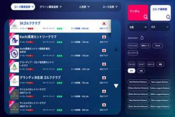 GOLFZONシミュレーションゴルフのコース選択画面