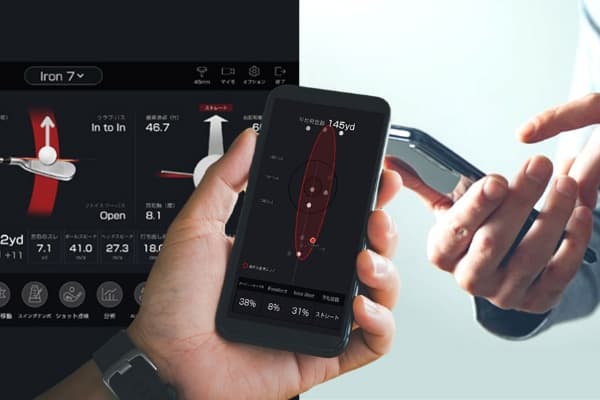 GOLFZONシミュレーションゴルフがスマホアプリと連携する様子
